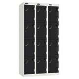 Probe Perforated Metric Locker — 4 Door, Sloping Top, Triple Width — White carcass with Black door