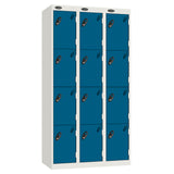 Probe Perforated Metric Locker — 4 Door, Sloping Top, Triple Width — White carcass with Blue door