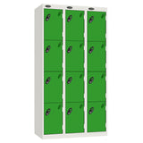 Probe Perforated Metric Locker — 4 Door, Sloping Top, Triple Width — White carcass with Green door