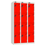 Probe Perforated Metric Locker — 4 Door, Sloping Top, Triple Width — White carcass with Red door