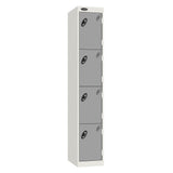 Probe Perforated Metric Locker — 4 Door, Sloping Top, Triple Width — White carcass with Silver door