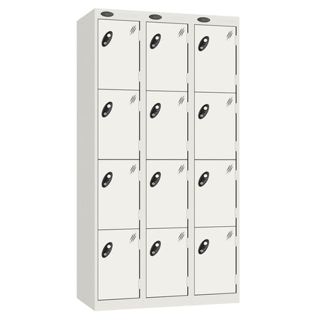 Probe Perforated Metric Locker — 4 Door, Sloping Top, Triple Width — White carcass with White door