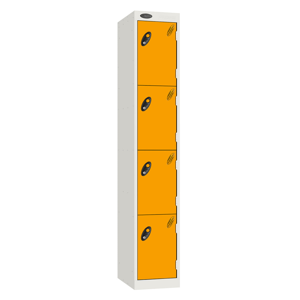Probe Vision Panel Metric Locker — 4 Door, Sloping Top, 300mm — White carcass with Yellow door