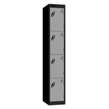 Probe Perforated Metric Locker — 4 Door, Sloping Top, Triple Width — Black carcass with Silver door