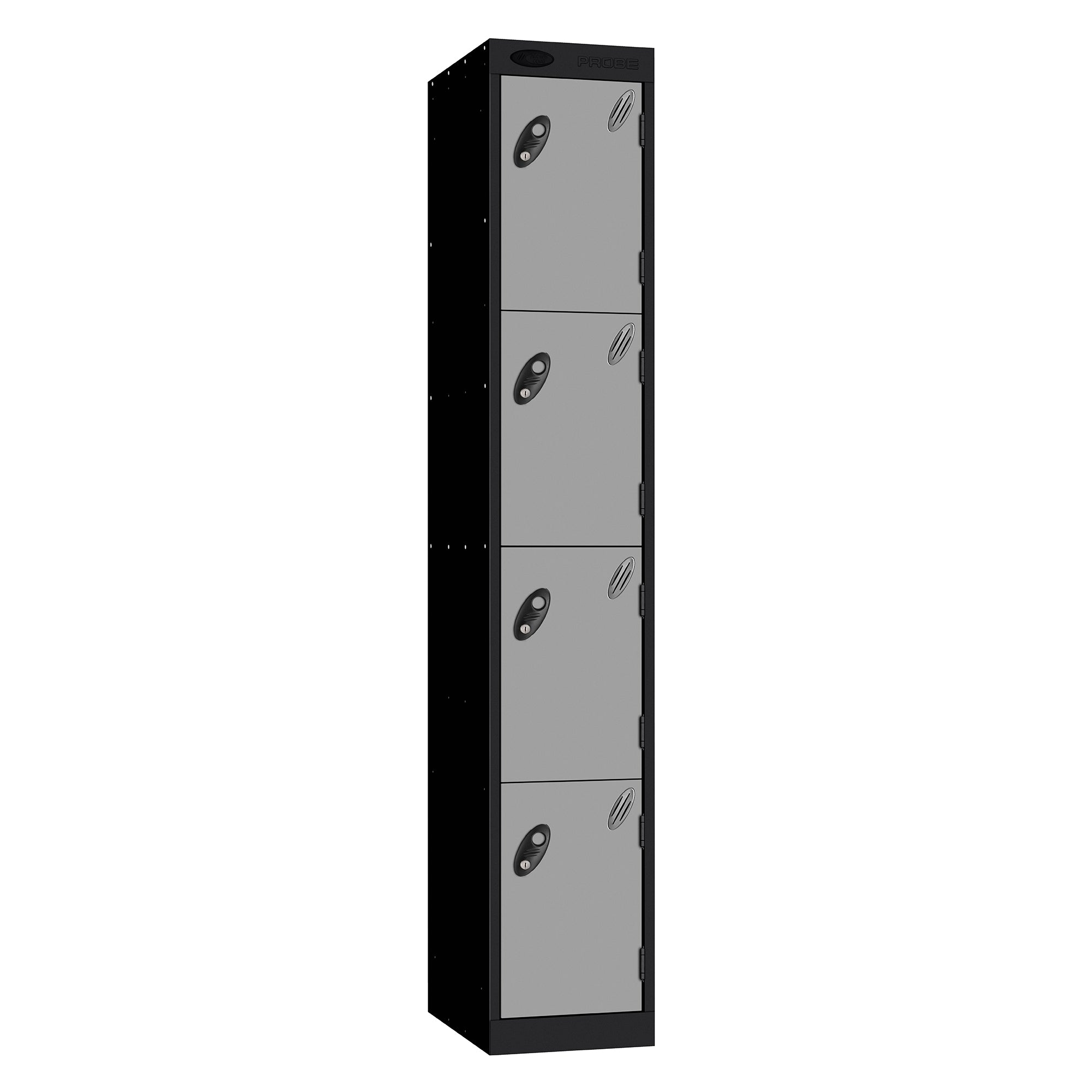 Probe Vision Panel Metric Locker — 4 Door, Wide Format (380-450mm) — Black carcass with Silver door