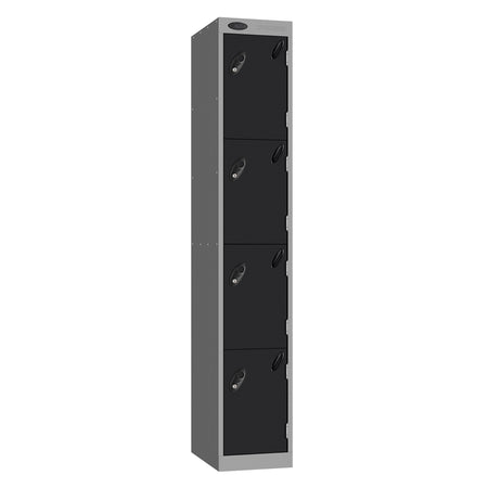 Probe Vision Panel Metric Locker — 4 Door, Sloping Top, 300mm — Silver carcass with Black door
