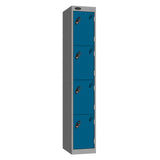 Probe Perforated Metric Locker — 4 Door, Sloping Top, Triple Width — Silver carcass with Blue door