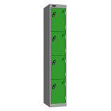 Probe Perforated Metric Locker — 4 Door, Sloping Top, Triple Width — Silver carcass with Green door