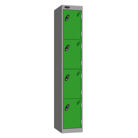 Probe Vision Panel Metric Locker — 4 Door, Wide Format (380-450mm) — Silver carcass with Green door
