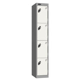 Probe Vision Panel Metric Locker — 4 Door, Sloping Top, 300mm — Silver carcass with White door