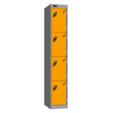 Probe Perforated Metric Locker — 4 Door, Sloping Top, Triple Width — Silver carcass with Yellow door