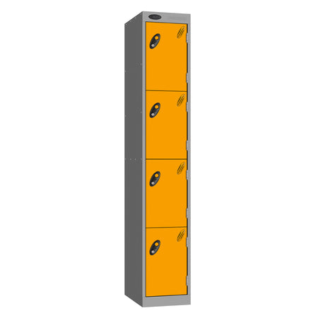 Probe Vision Panel Metric Locker — 4 Door, Sloping Top, 300mm — Silver carcass with Yellow door