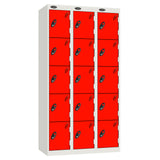 Probe Perforated Metric Locker — 5 Door, Sloping Top, Triple Width — White carcass with Red door