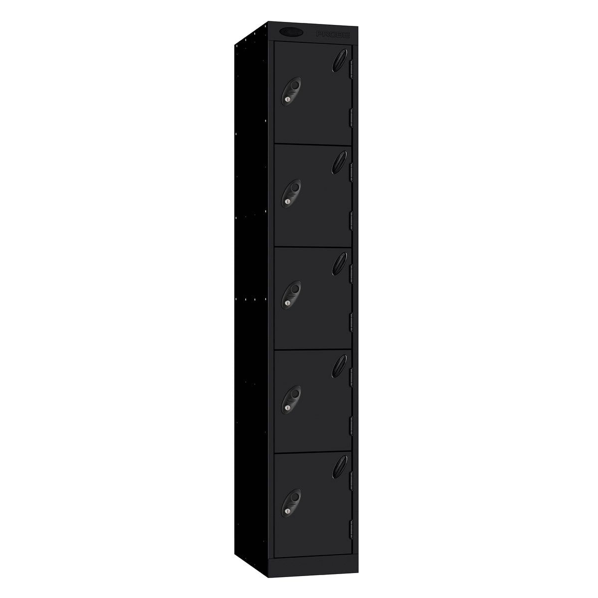 Probe Standard Metric Locker — 5 Door, Sloping Top, Triple Width — Black Carcass / Black Doors