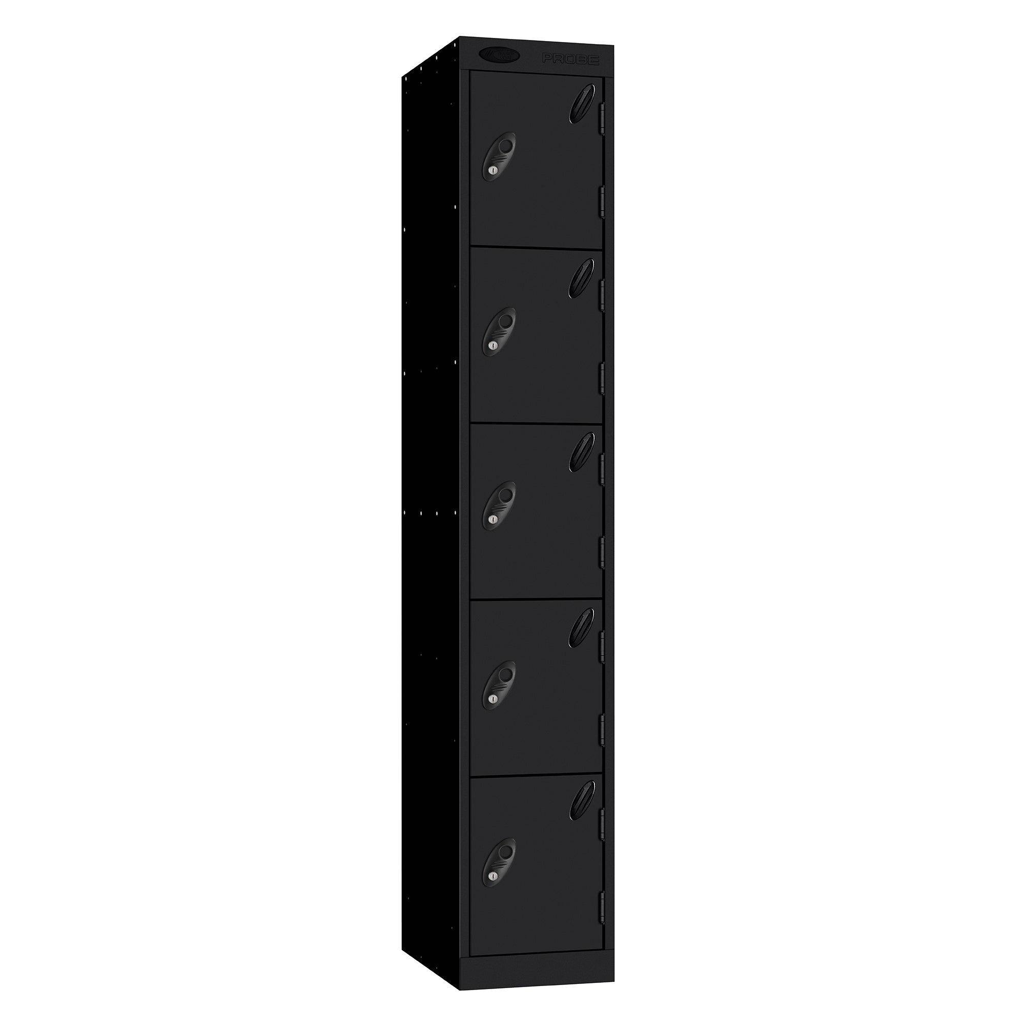 Probe Standard Metric Locker — 5 Door, Sloping Top, Triple Width — Black Carcass / Black Doors