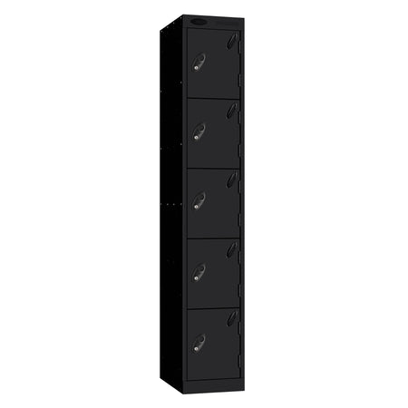 Probe Standard Metric Locker — 5 Door, Sloping Top, Triple Width — Black Carcass / Black Doors