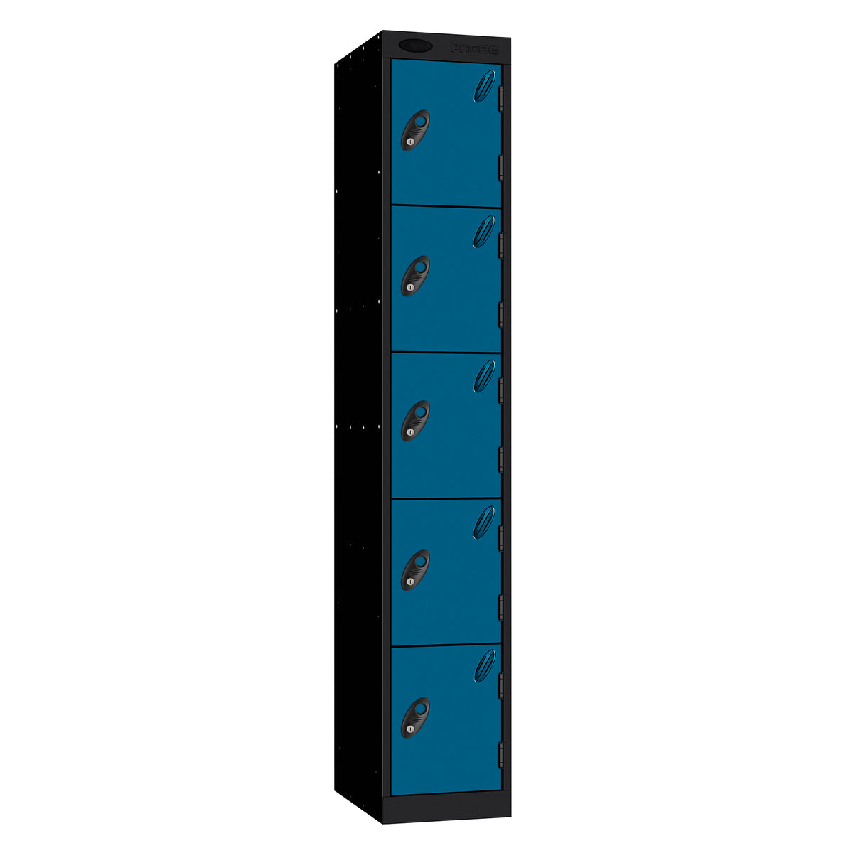 Probe Standard Metric Locker — 5 Door, Sloping Top, Triple Width — Black Carcass / Blue Doors