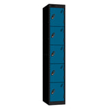 Probe Standard Metric Locker — 5 Door, Sloping Top, Triple Width — Black Carcass / Blue Doors
