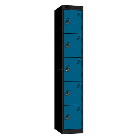 Probe Standard Metric Locker — 5 Door, Sloping Top, Triple Width — Black Carcass / Blue Doors