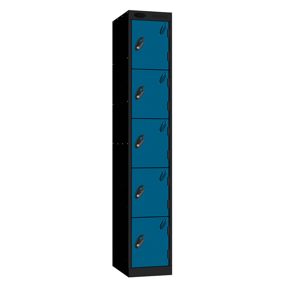 Probe Standard Metric Locker — 5 Door, Sloping Top, Triple Width — Black Carcass / Blue Doors