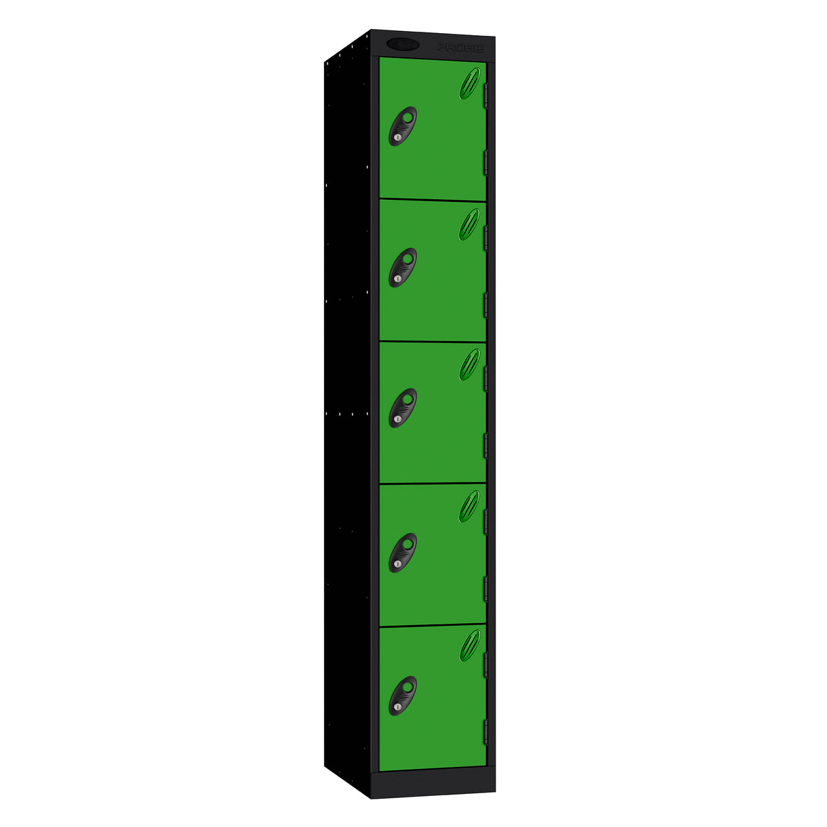Probe Standard Metric Locker — 5 Door, Sloping Top, Triple Width — Black Carcass / Green Doors
