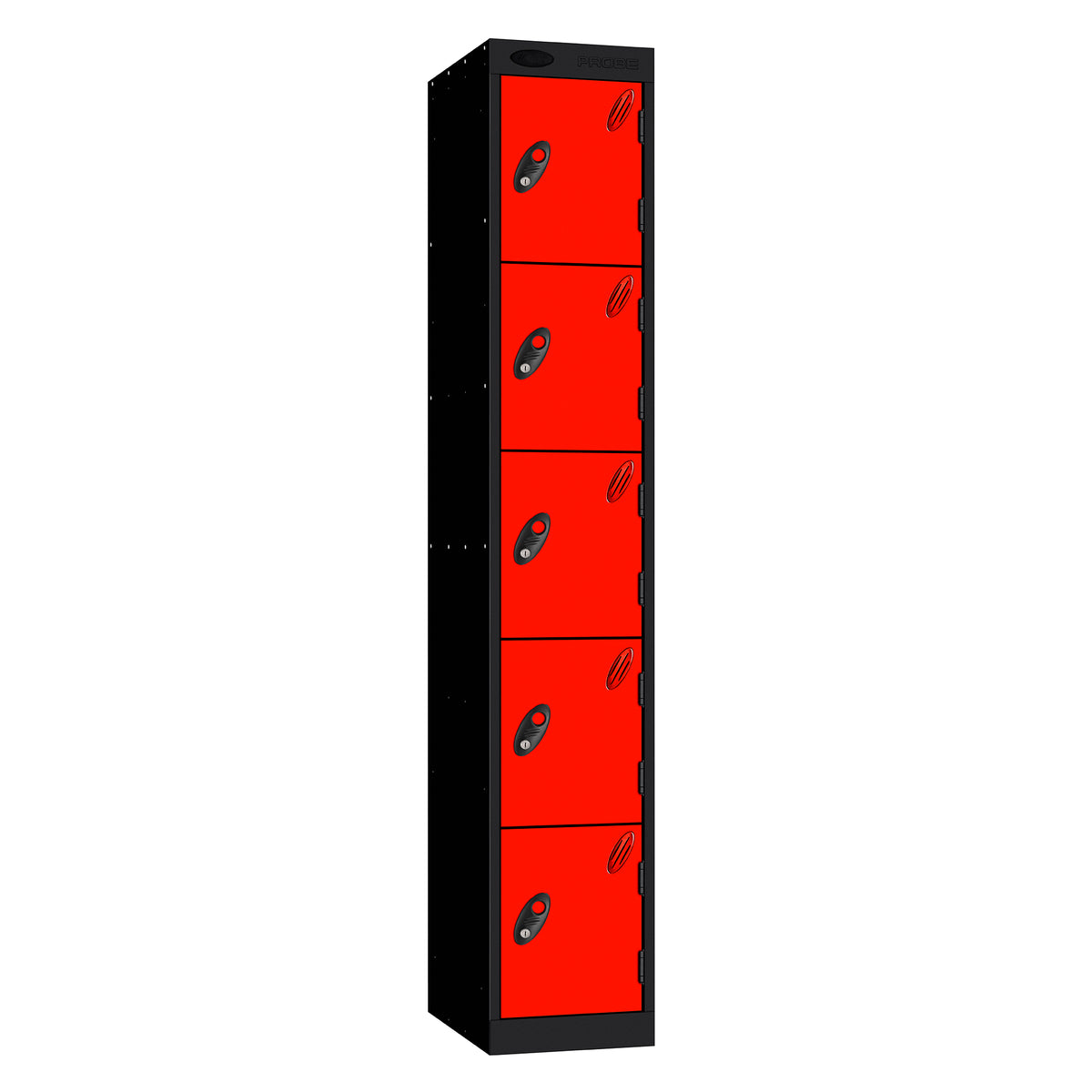 Probe Standard Metric Locker — 5 Door, Sloping Top, Triple Width — Black Carcass / Red Doors