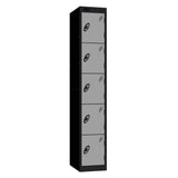 Probe Standard Metric Locker — 5 Door, Sloping Top, Triple Width — Black Carcass / Silver Doors