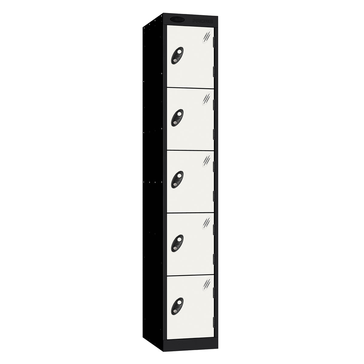 Probe Standard Metric Locker — 5 Door, Sloping Top, Triple Width — Black Carcass / White Doors
