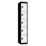 Probe Standard Metric Locker — 5 Door, Sloping Top, Triple Width — Black Carcass / White Doors