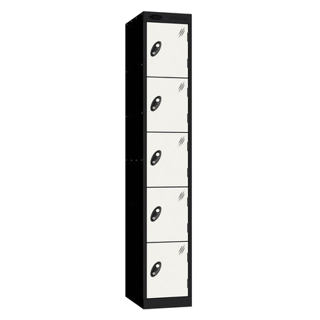 Probe Standard Metric Locker — 5 Door, Sloping Top, Triple Width — Black Carcass / White Doors