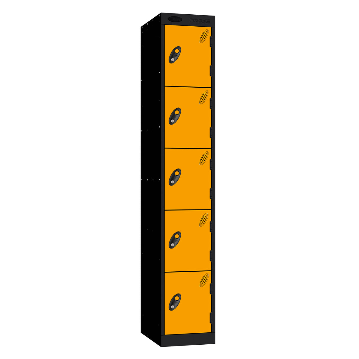 Probe Standard Metric Locker — 5 Door, Sloping Top, Triple Width — Black Carcass / Yellow Doors