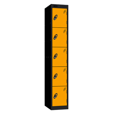 Probe Standard Metric Locker — 5 Door, Sloping Top, Triple Width — Black Carcass / Yellow Doors