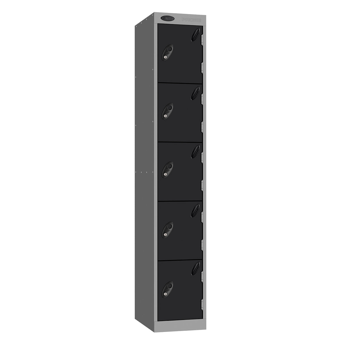 Probe Standard Metric Locker — 5 Door, Sloping Top, Triple Width — Silver Carcass / Black Doors