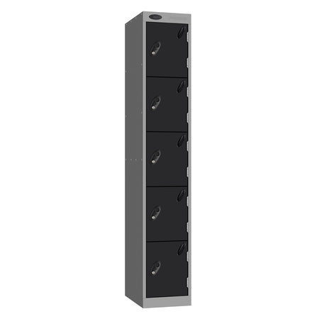 Probe Standard Metric Locker — 5 Door, Sloping Top, Triple Width — Silver Carcass / Black Doors