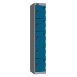 Probe Standard Metric Locker — 5 Door, Sloping Top, Triple Width — Silver Carcass / Blue Doors