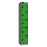 Probe Standard Metric Locker — 5 Door, Sloping Top, Triple Width — Silver Carcass / Green Doors