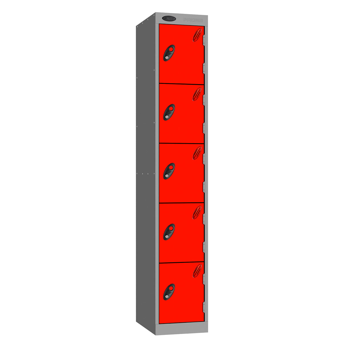 Probe Standard Metric Locker — 5 Door, Sloping Top, Triple Width — Silver Carcass / Red Doors