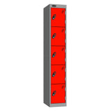 Probe Standard Metric Locker — 5 Door, Sloping Top, Triple Width — Silver Carcass / Red Doors