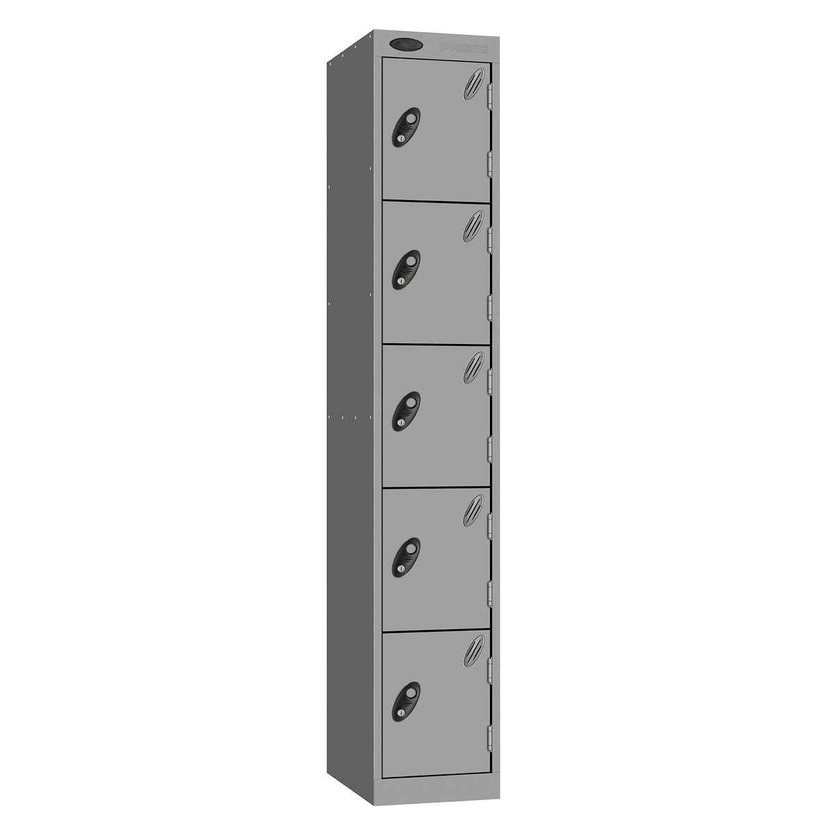 Probe Standard Metric Locker — 5 Door, Sloping Top, Triple Width — Silver Carcass / Silver Doors