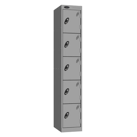 Probe Standard Metric Locker — 5 Door, Sloping Top, Triple Width — Silver Carcass / Silver Doors