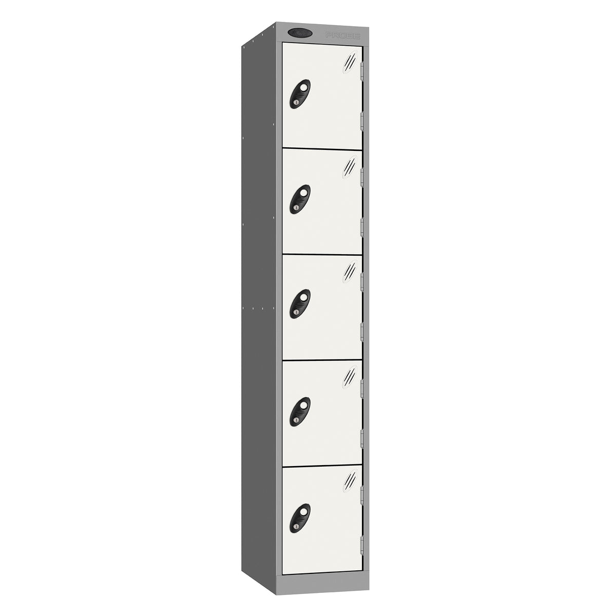 Probe Standard Metric Locker — 5 Door, Sloping Top, Triple Width — Silver Carcass / White Doors