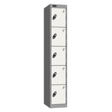 Probe Standard Metric Locker — 5 Door, Sloping Top, Triple Width — Silver Carcass / White Doors