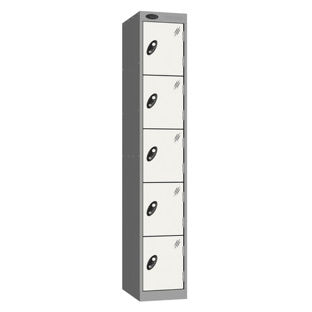 Probe Standard Metric Locker — 5 Door, Sloping Top, Triple Width — Silver Carcass / White Doors