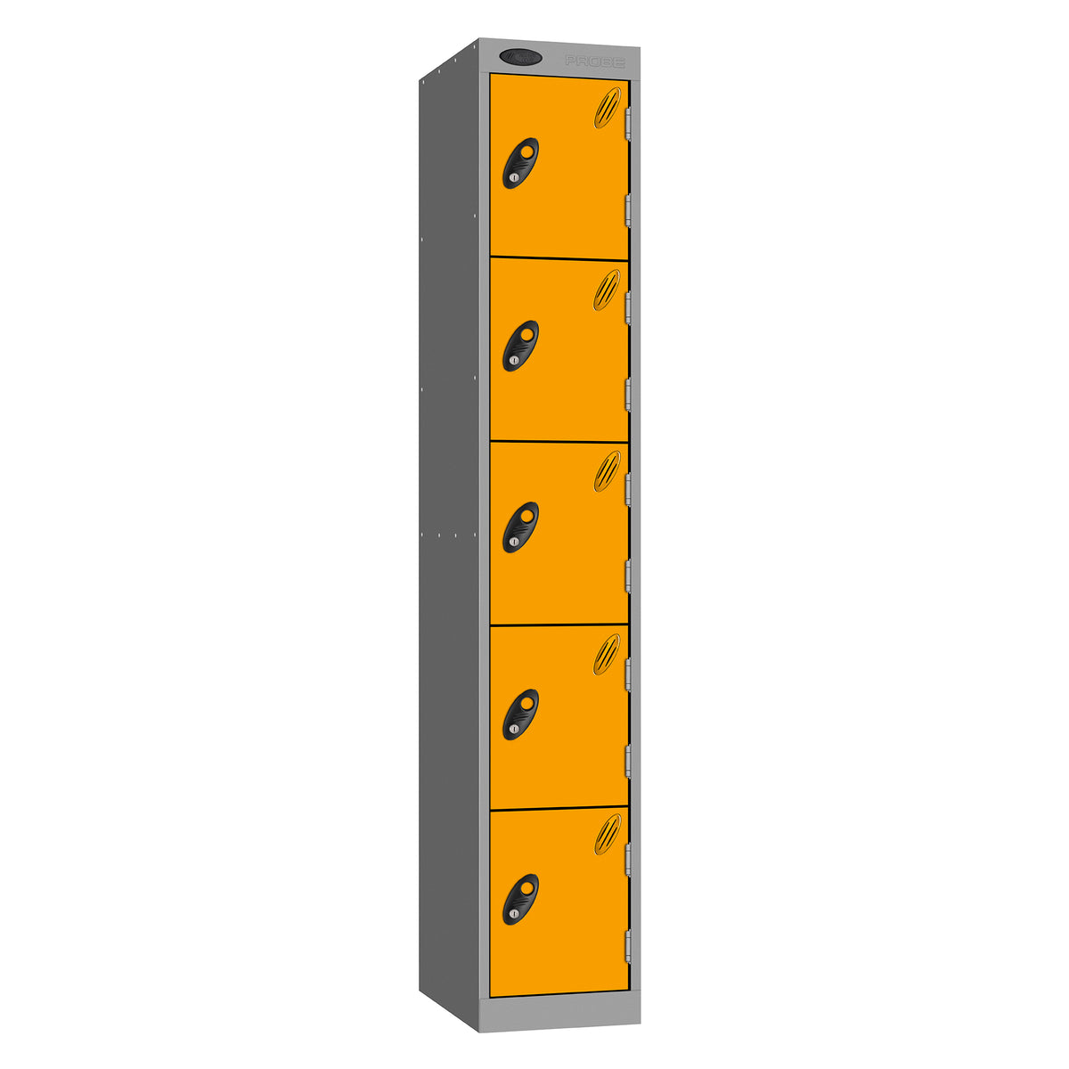 Probe Standard Metric Locker — 5 Door, Sloping Top, Triple Width — Silver Carcass / Yellow Doors