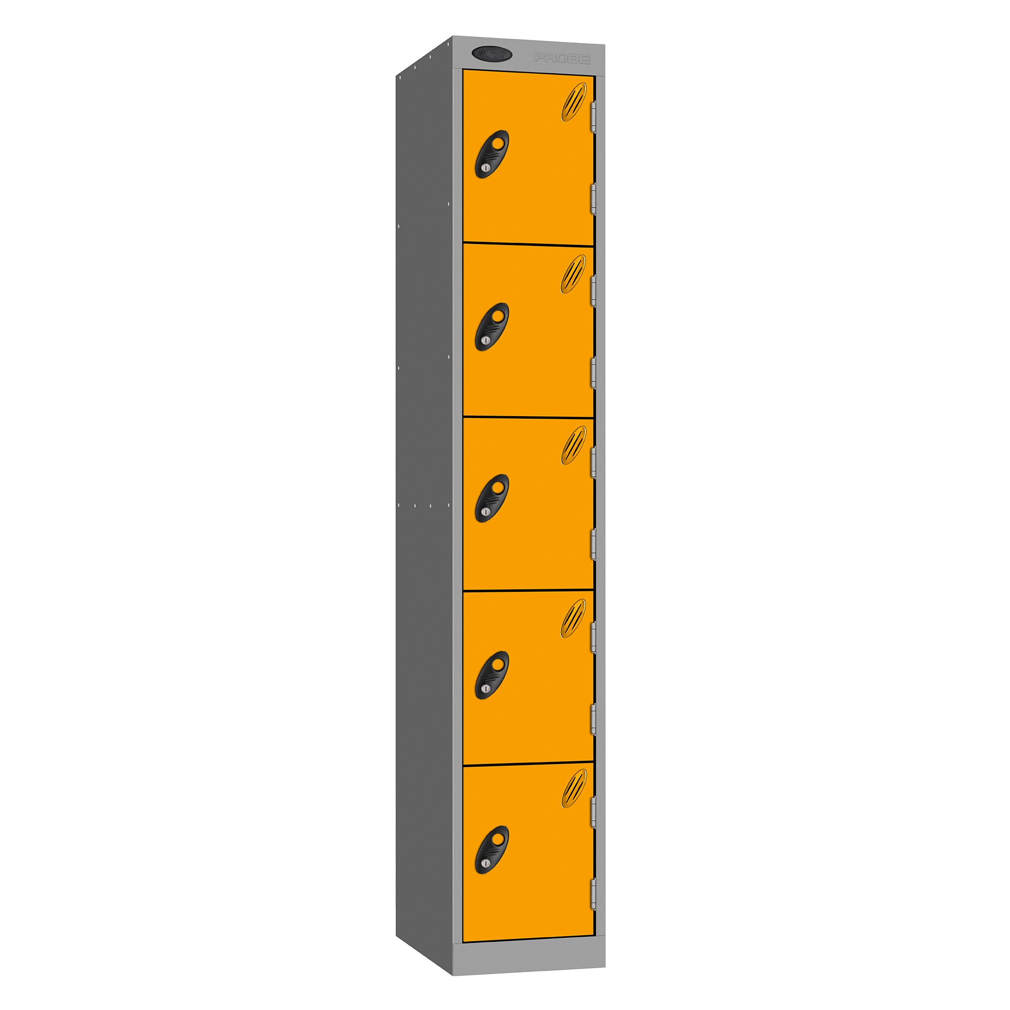 Probe Standard Metric Locker — 5 Door, Sloping Top, Triple Width — Silver Carcass / Yellow Doors