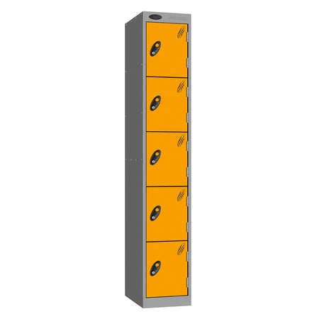 Probe Standard Metric Locker — 5 Door, Sloping Top, Triple Width — Silver Carcass / Yellow Doors