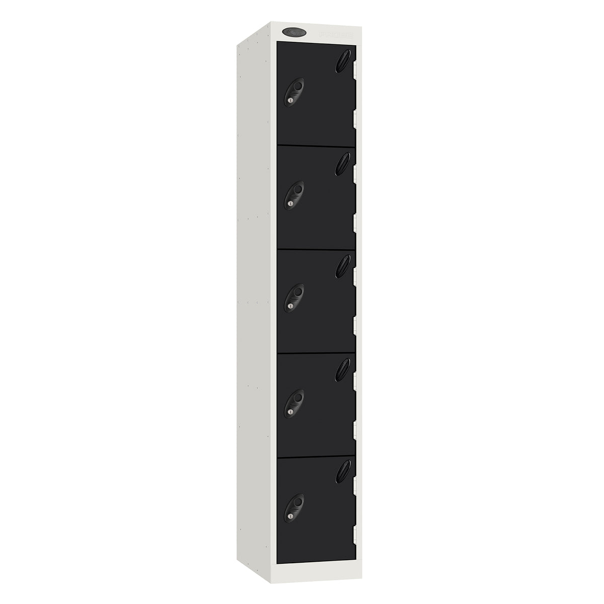 Probe Standard Metric Locker — 5 Door, Sloping Top, Triple Width — White Carcass / Black Doors