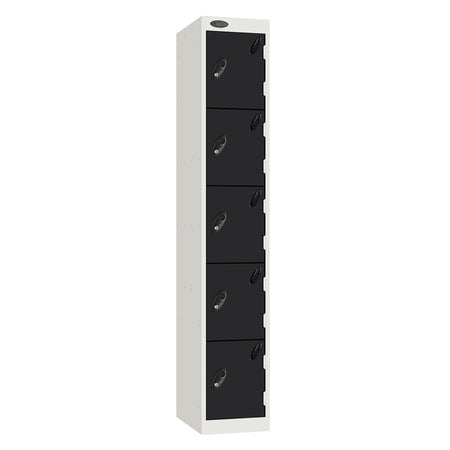 Probe Standard Metric Locker — 5 Door, Sloping Top, Triple Width — White Carcass / Black Doors
