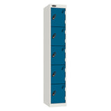 Probe Standard Metric Locker — 5 Door, Sloping Top, Triple Width — White Carcass / Blue Doors