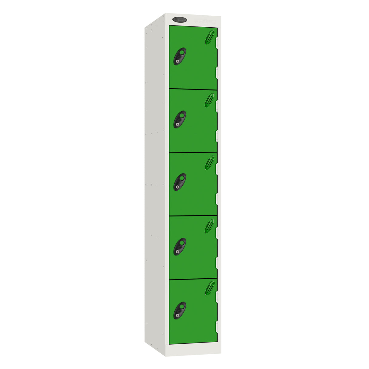 Probe Standard Metric Locker — 5 Door, Sloping Top, Triple Width — White Carcass / Green Doors